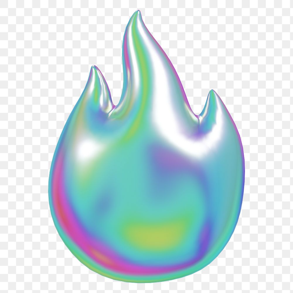 Metallic flame png 3D fire icon, transparent background