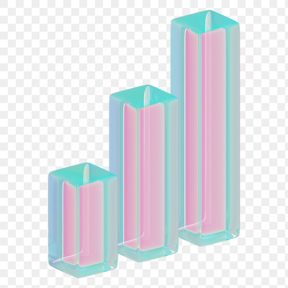 Iridescent bar chart png 3D element, transparent background