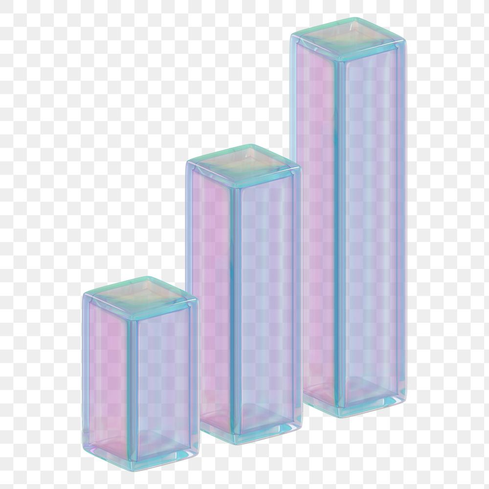 Iridescent bar chart png 3D element, transparent background