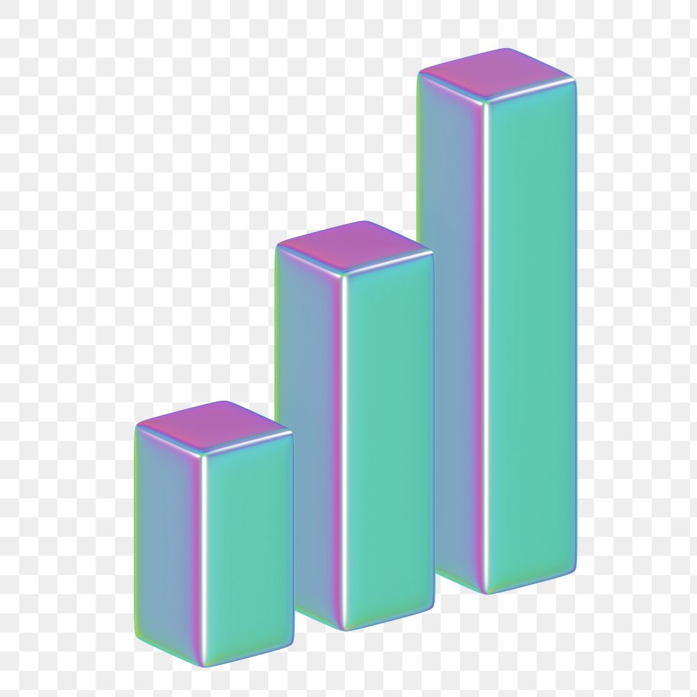 Iridescent bar chart png 3D element, transparent background