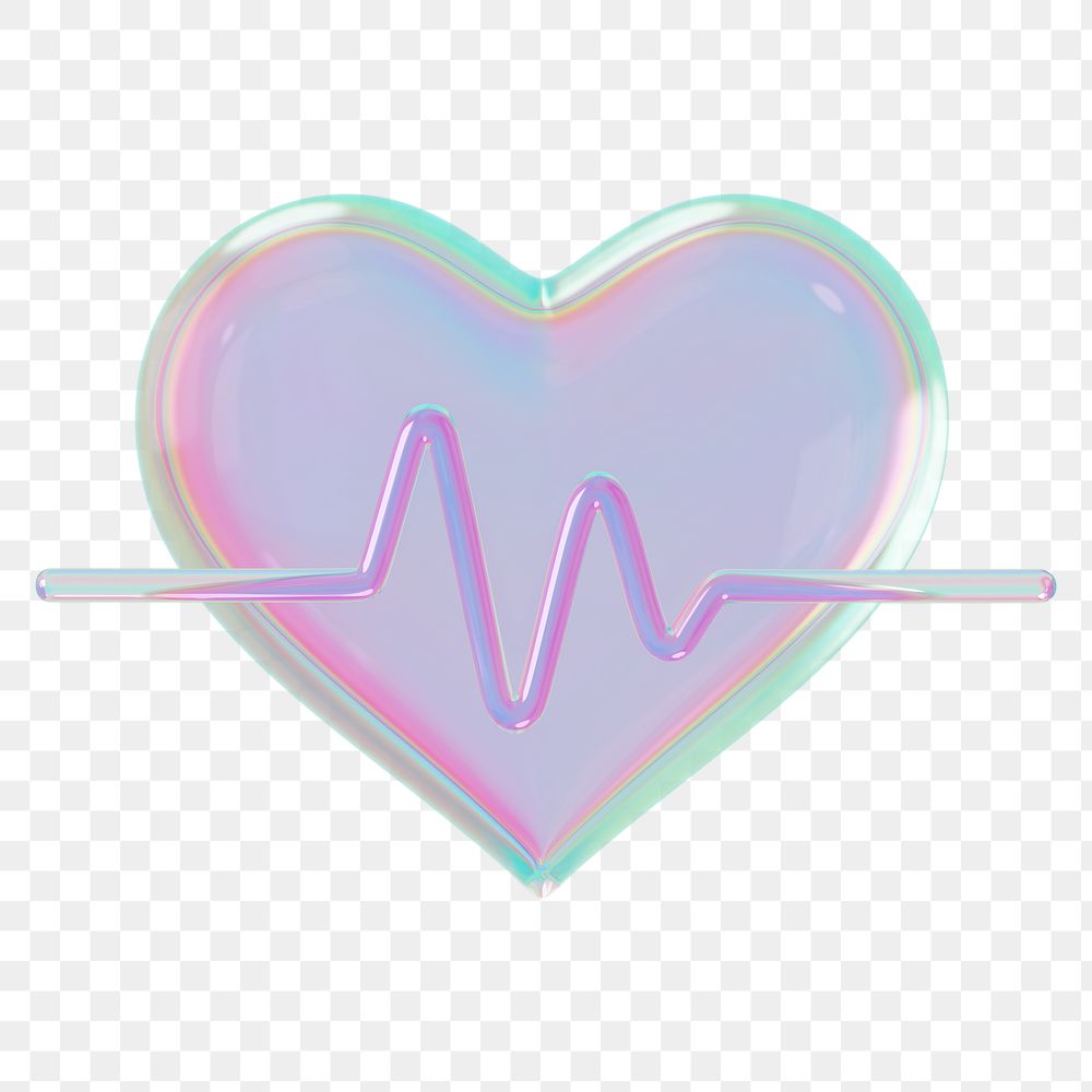 Medical heart png holographic icon, transparent background