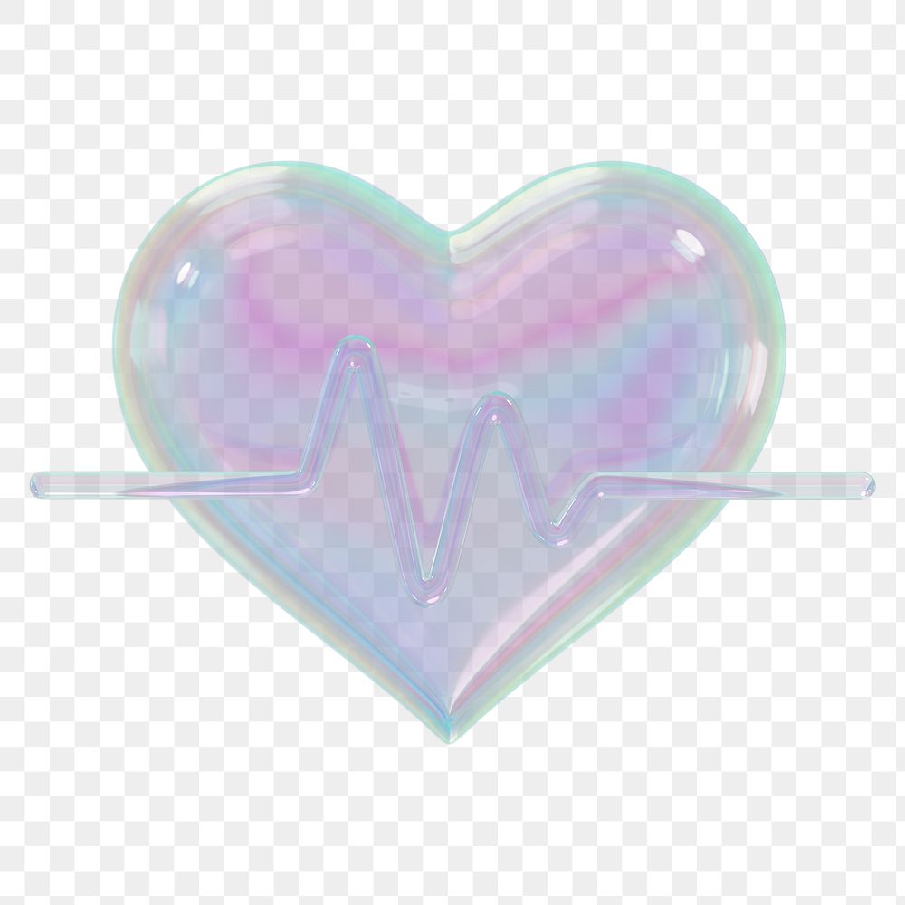 Medical heart png holographic icon, transparent background