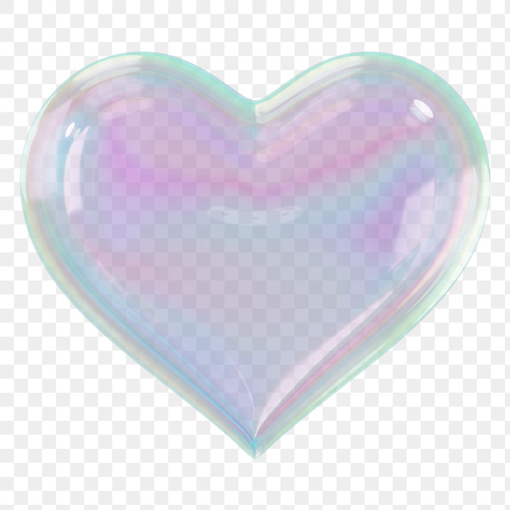 Iridescent heart png 3D element, transparent background