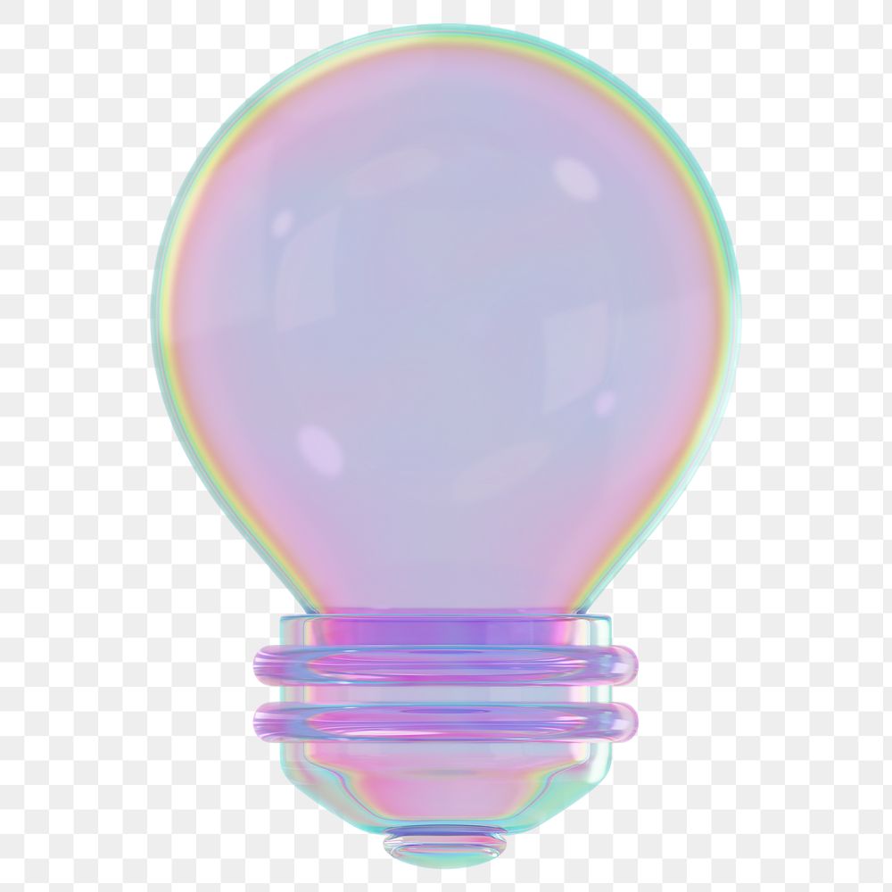 Iridescent light bulb png 3D element, transparent background