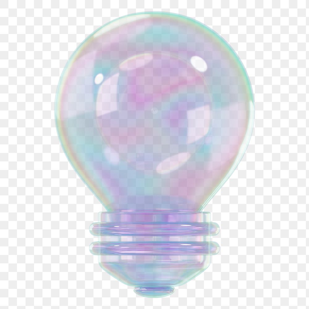 Iridescent light bulb png 3D element, transparent background