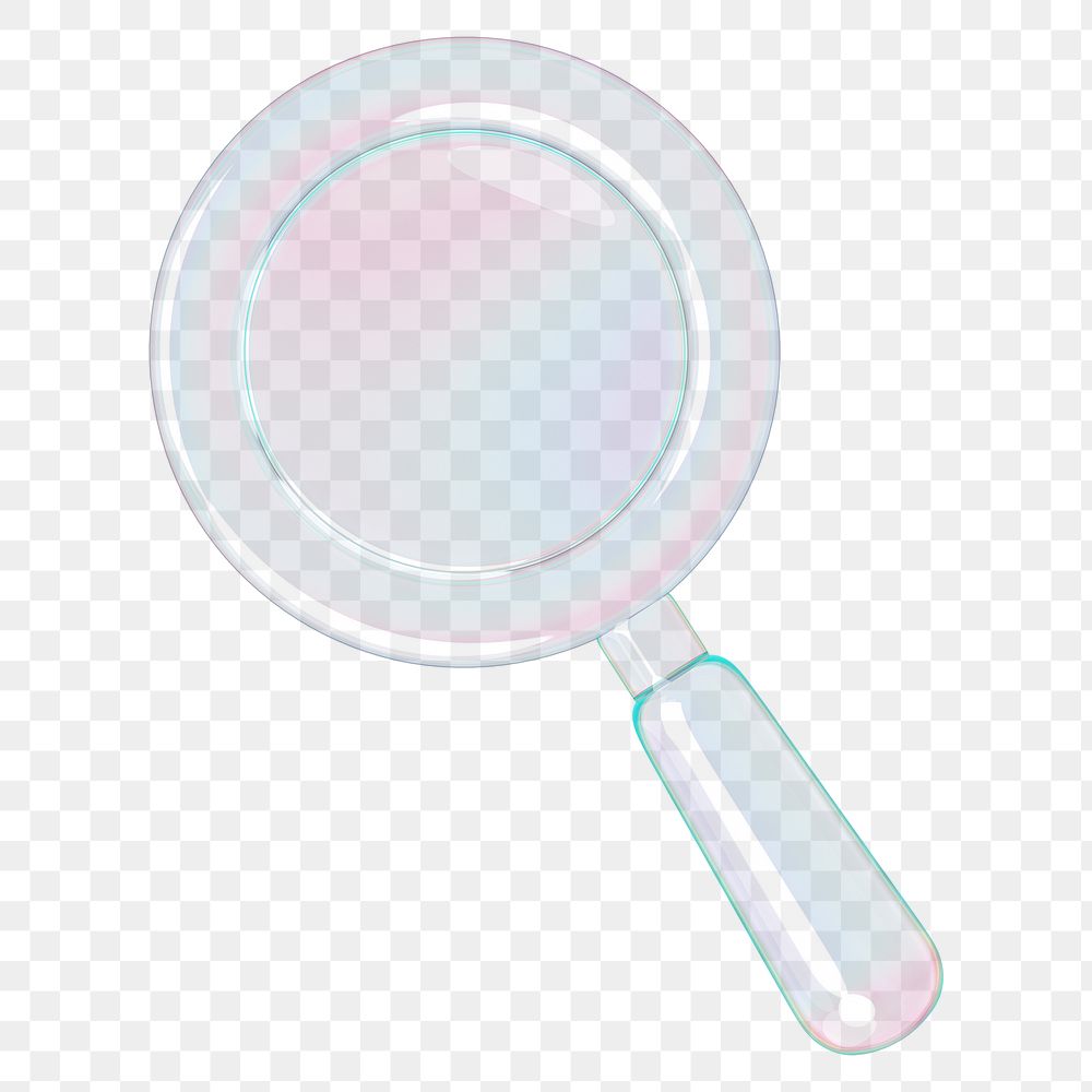 Magnifying glass png 3D holographic icon, transparent background