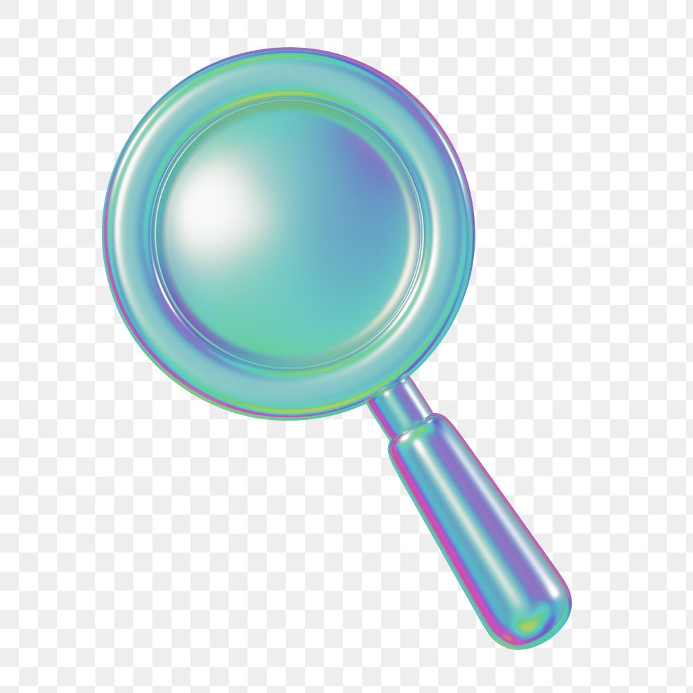 3D magnifying glass png metallic icon, transparent background