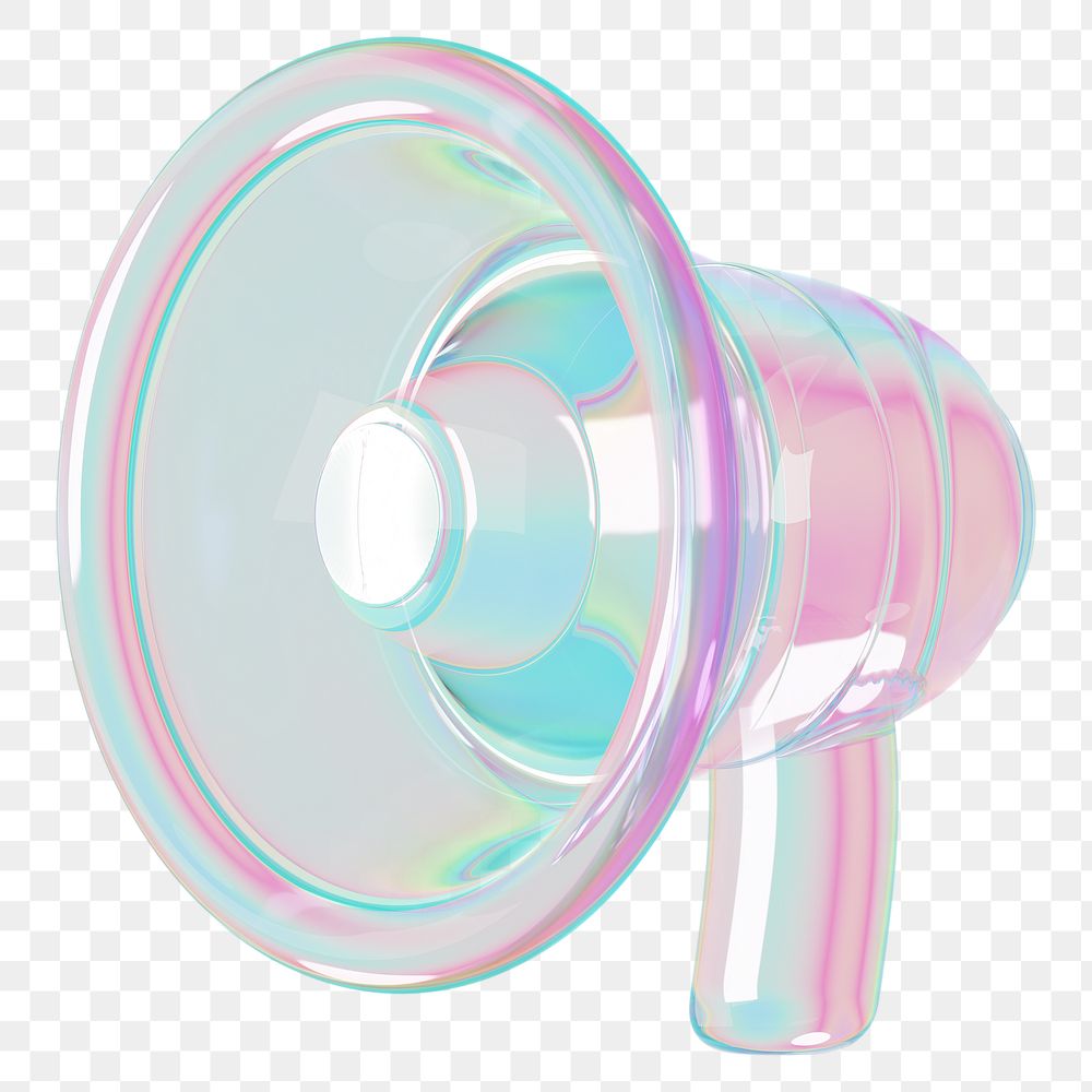Holographic megaphone png 3D announcement icon, transparent background