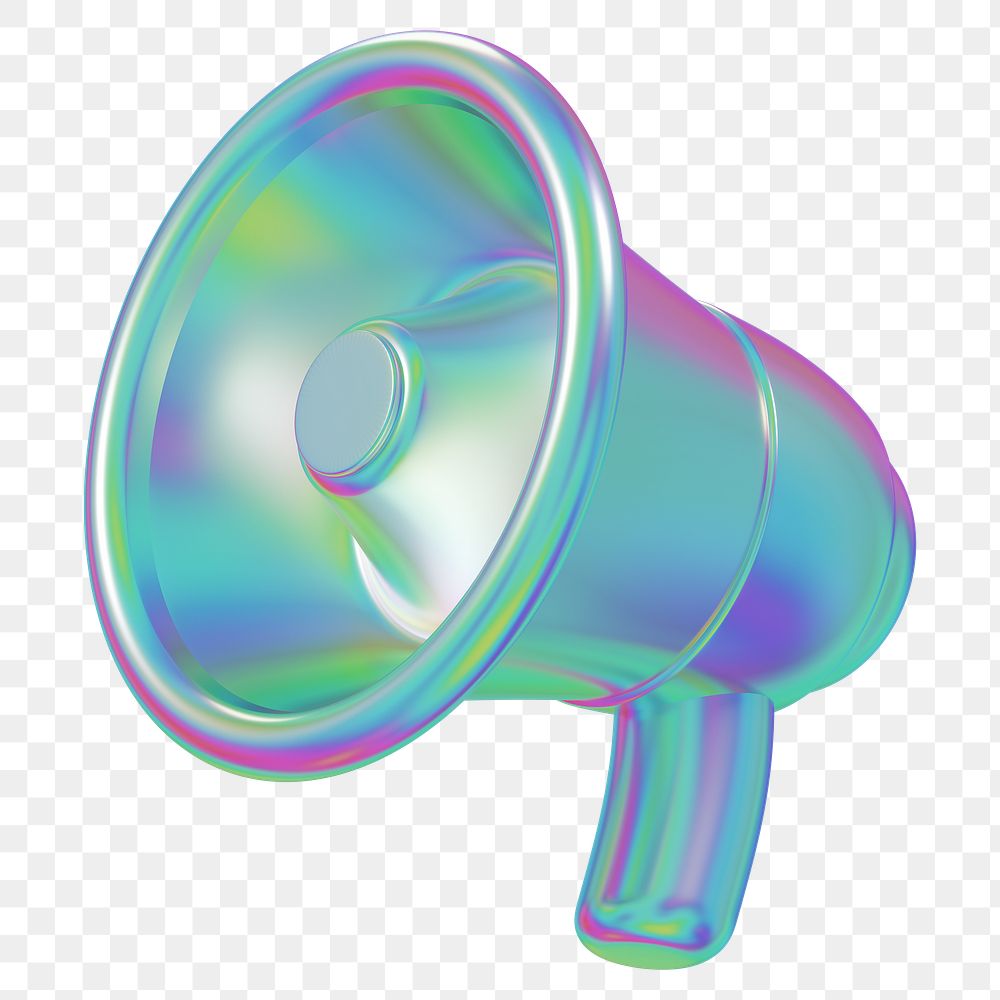 Metallic megaphone png 3D announcement icon, transparent background