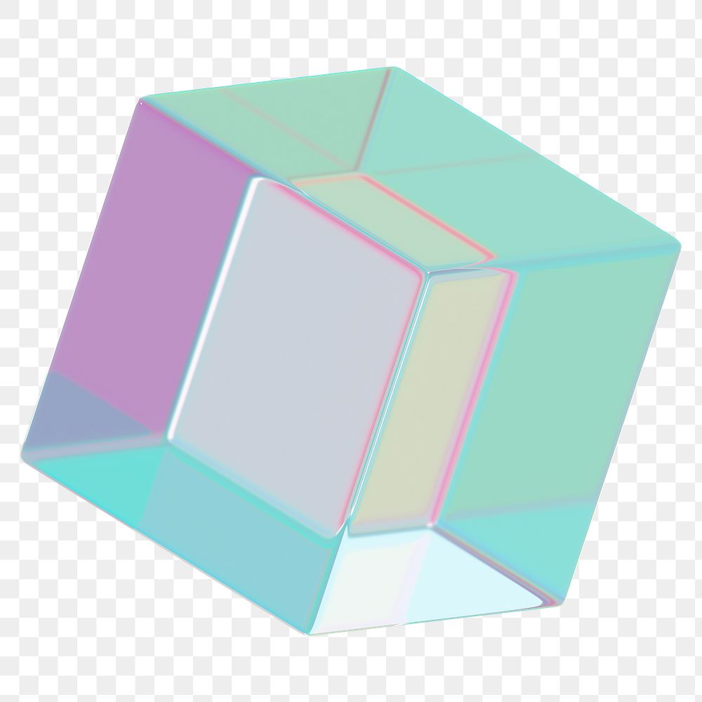 Holographic cube png 3D geometric shape, transparent background