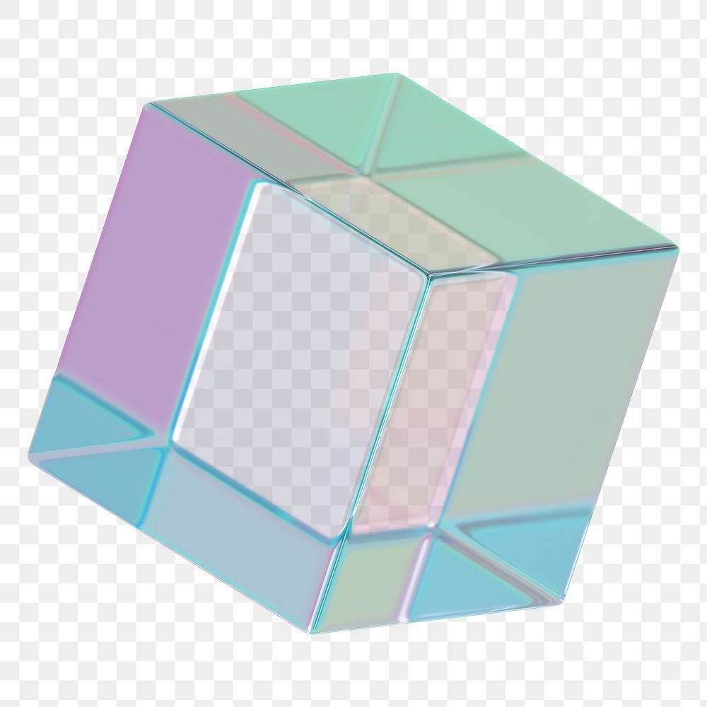 Holographic cube png 3D geometric shape, transparent background