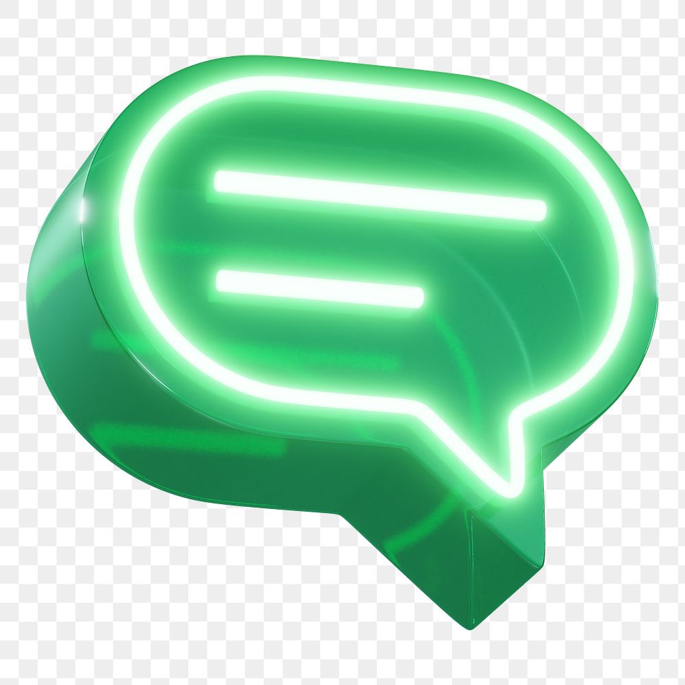 Speech bubble png 3D neon green, transparent background