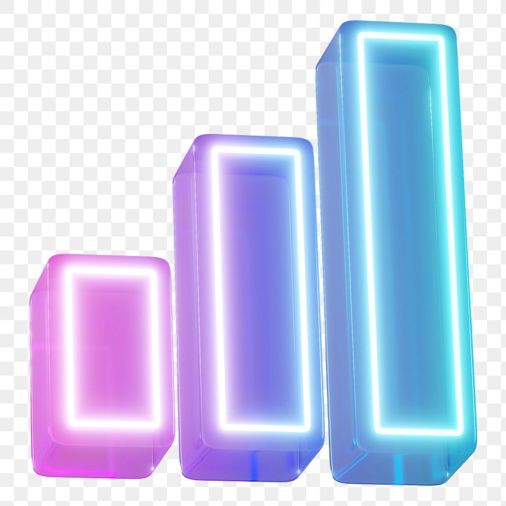 Bar chart png neon 3D element, transparent background