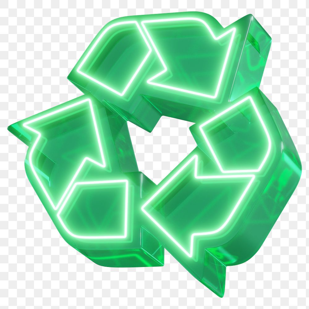 Recycle icon png neon 3D element, transparent background