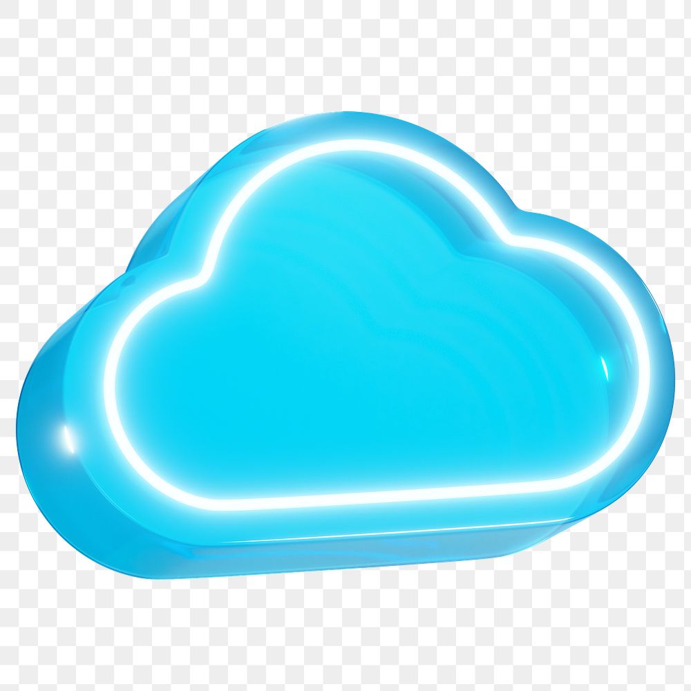3D cloud png neon blue, transparent background