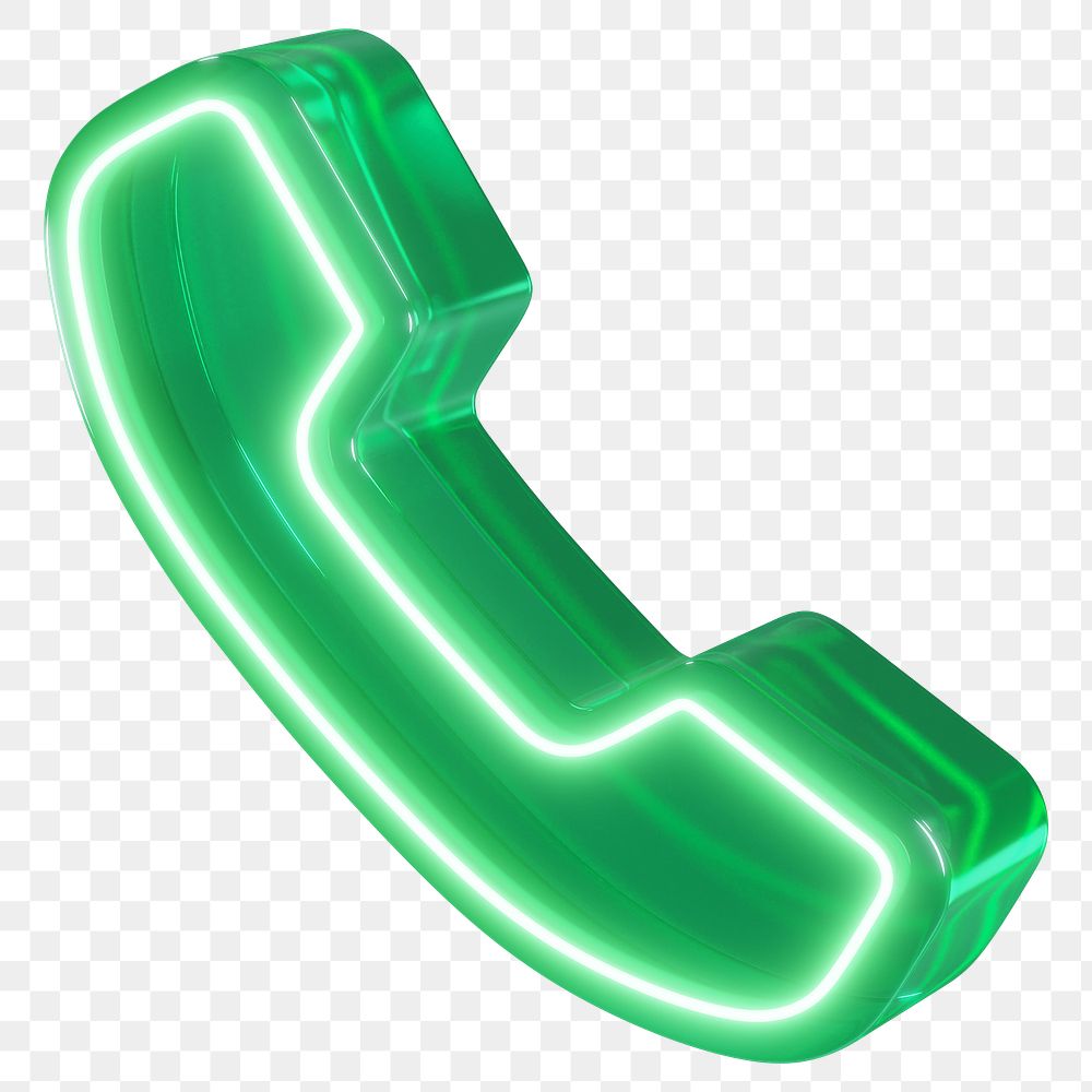 Green call png 3D neon icon, transparent background