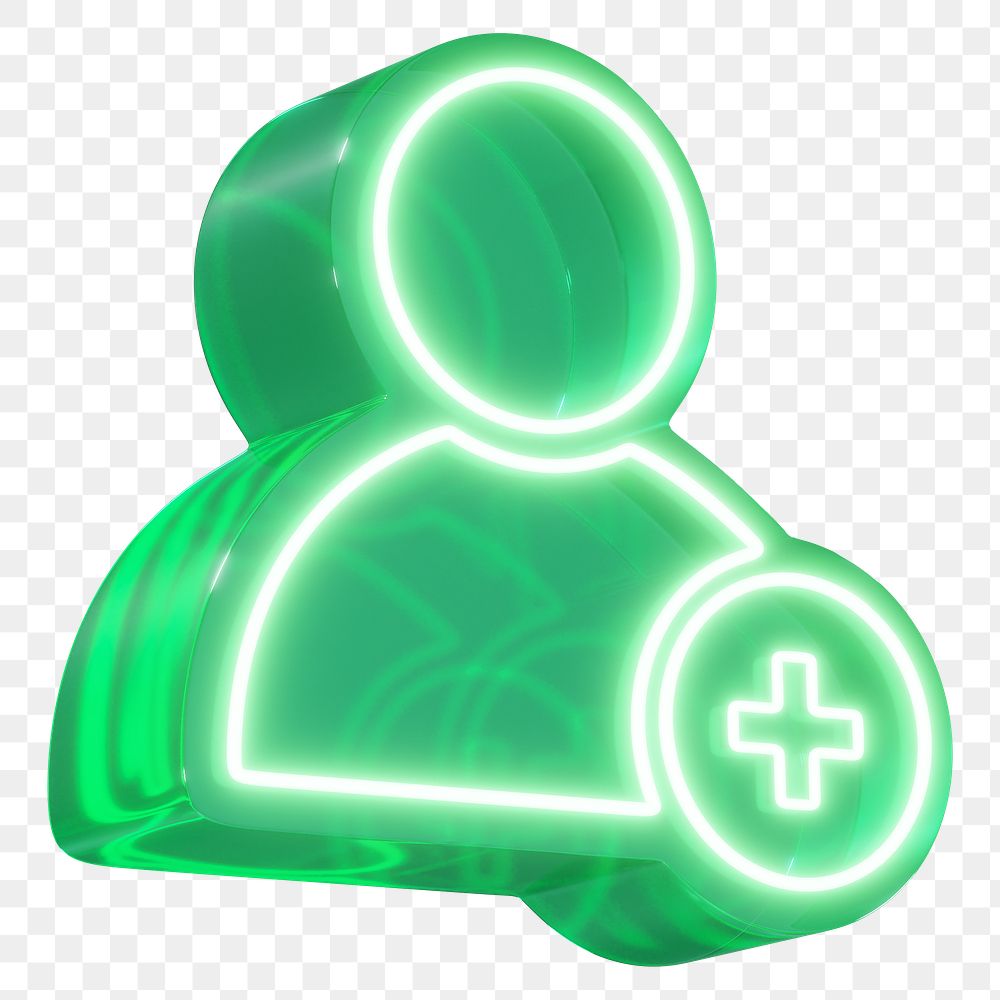 Add friend png 3D green user profile icon, transparent background