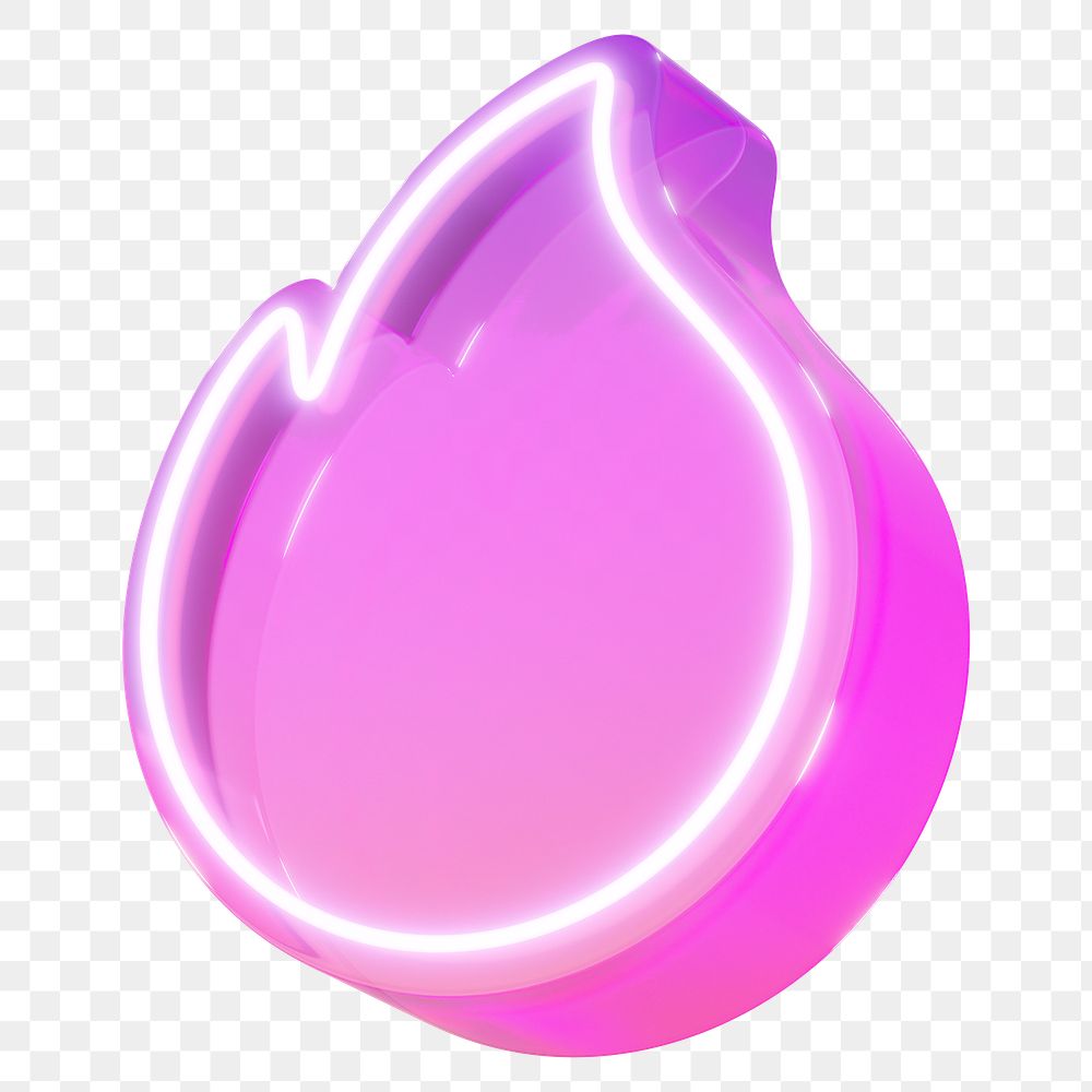 Pink flame png 3D neon fire icon, transparent background
