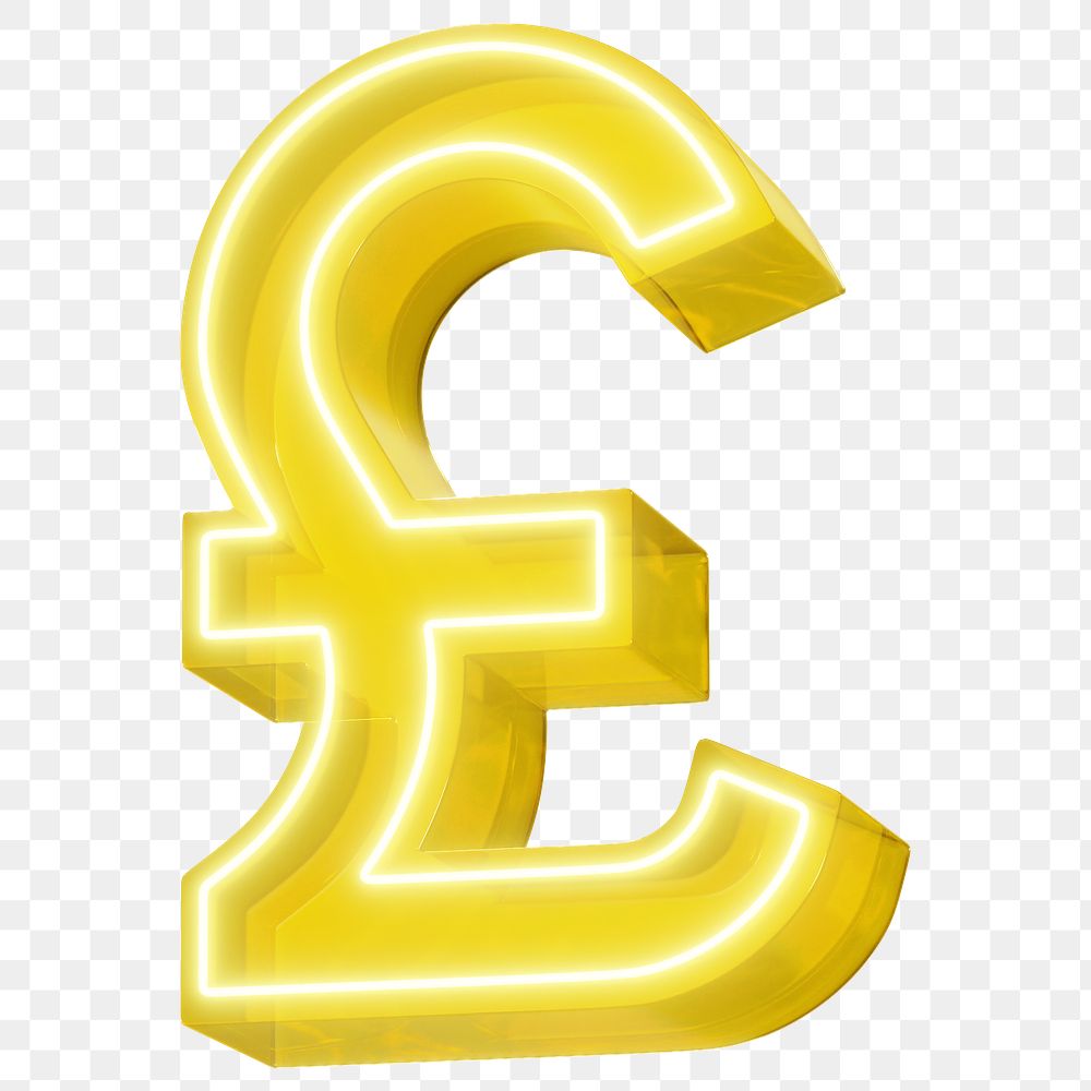 Pound sterling png yellow neon currency, transparent background