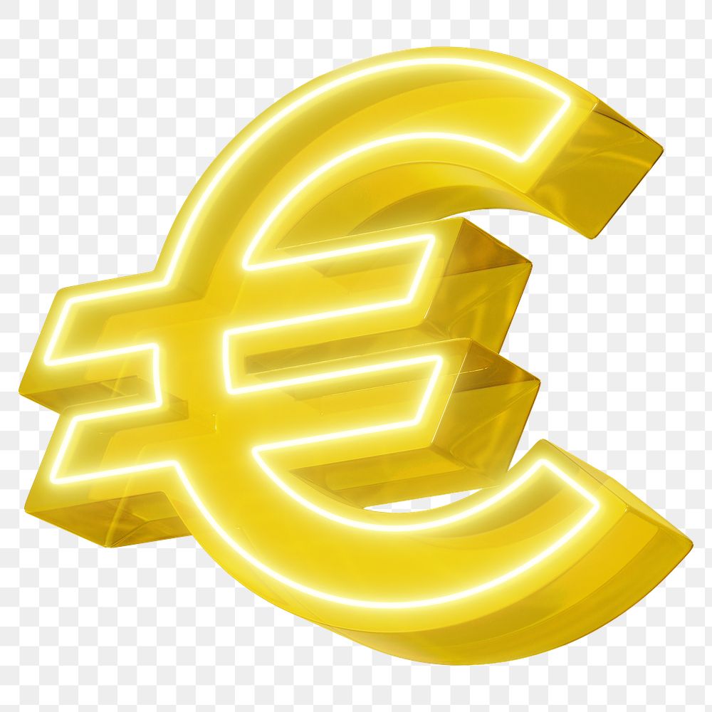 Euro currency png neon yellow icon, transparent background