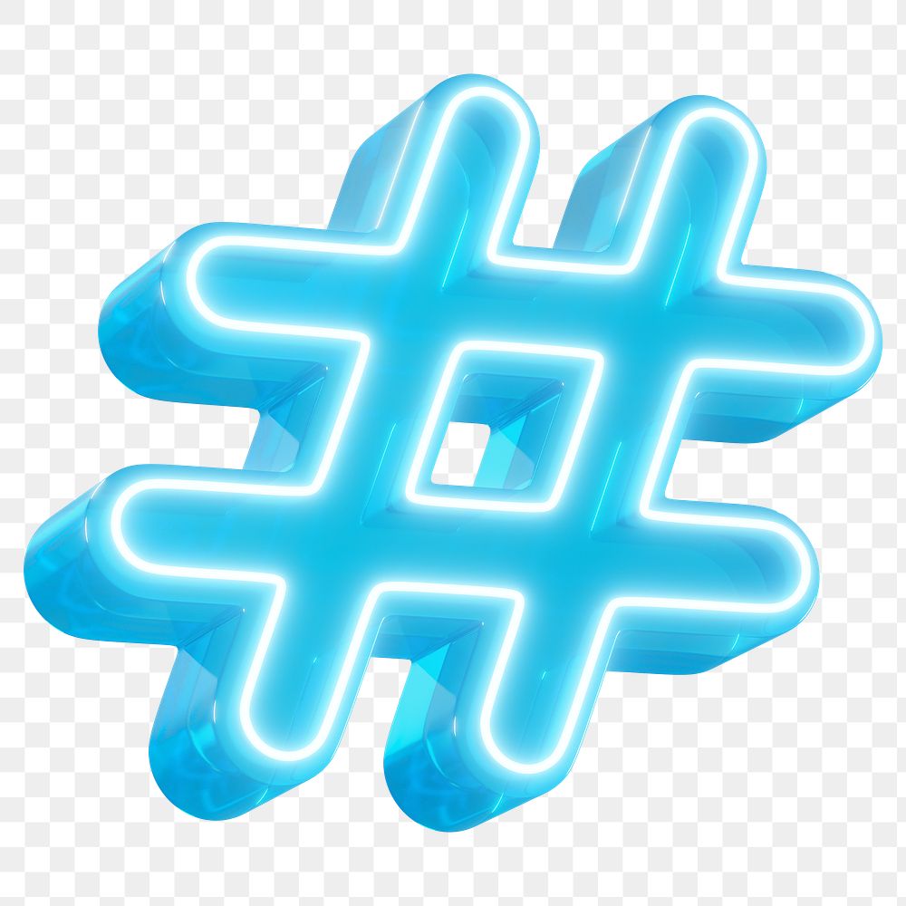 Blue hashtag png 3D icon, transparent background