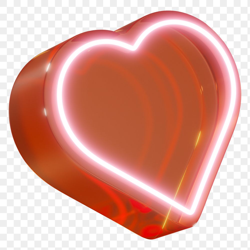 Neon heart png 3D element, transparent background