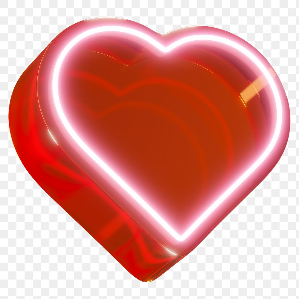 Neon heart png 3D element, transparent background