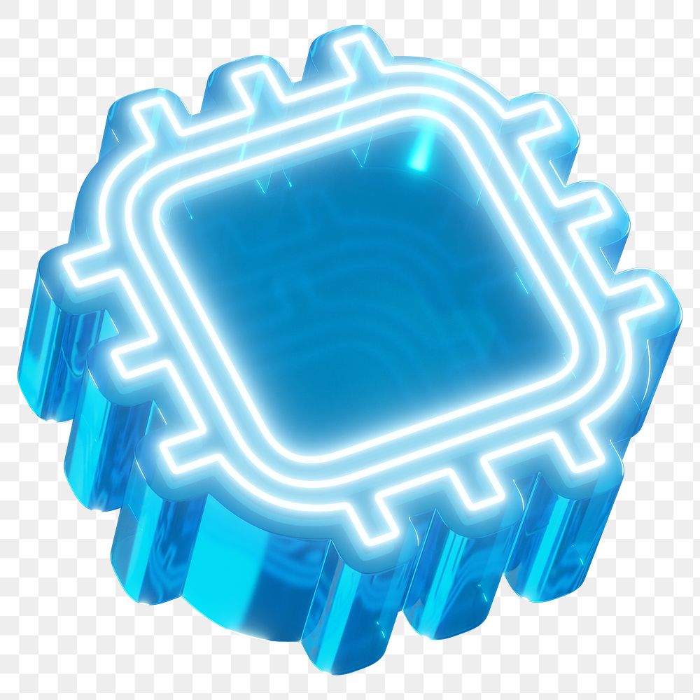 Blue microchip png digital technology, transparent background
