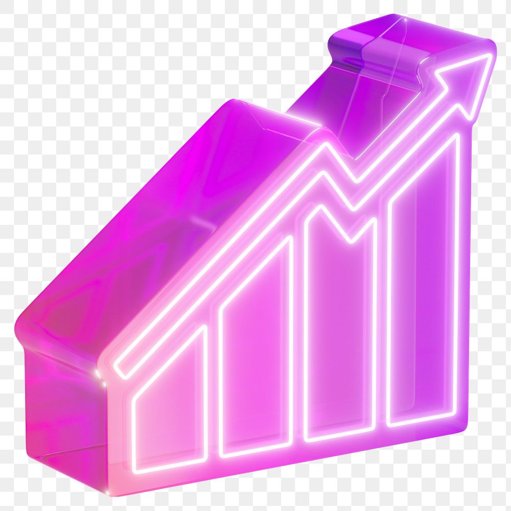 Growth arrow png 3D neon element, transparent background