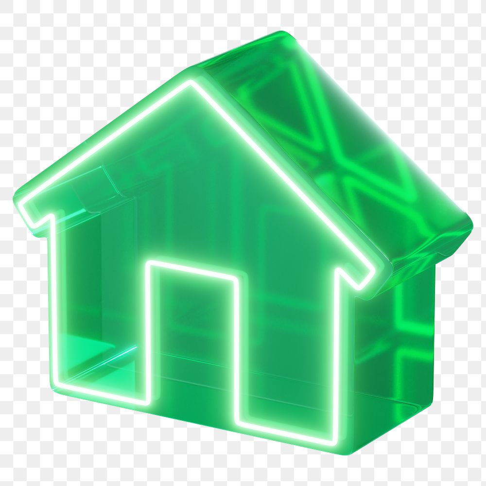 Neon house png 3D element, transparent background