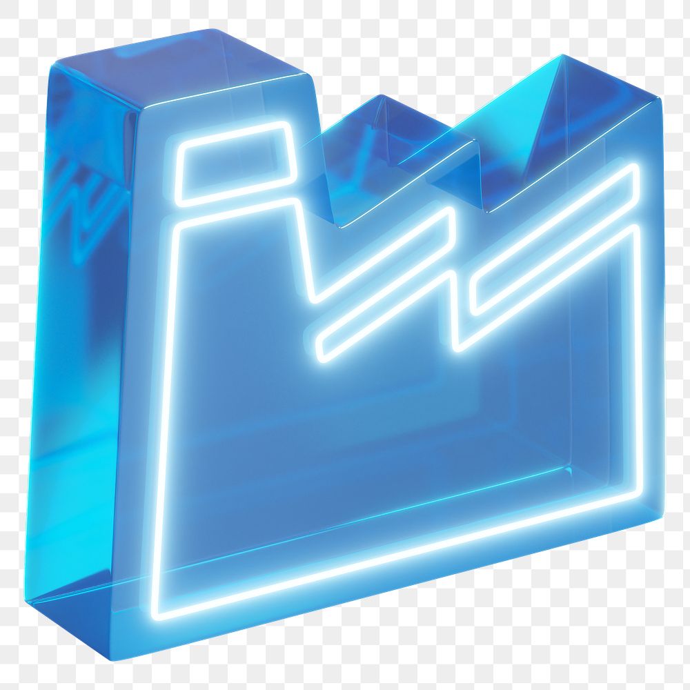 Blue industry png 3D neon icon, transparent background