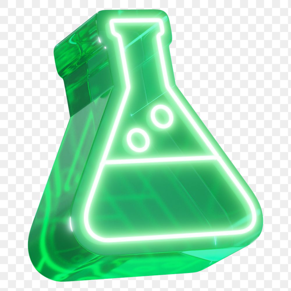 Flask icon png neon green, transparent background