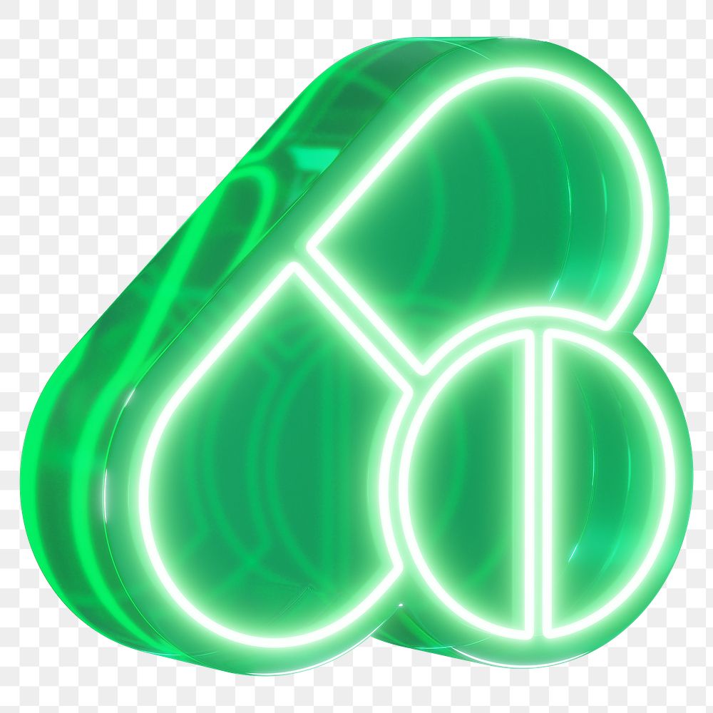 Medical capsule png green neon icon, transparent background