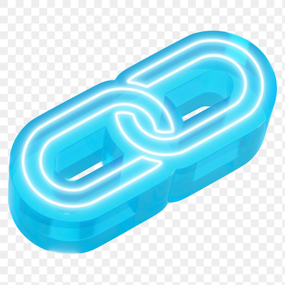 Glyph link png 3D neon blue icon, transparent background