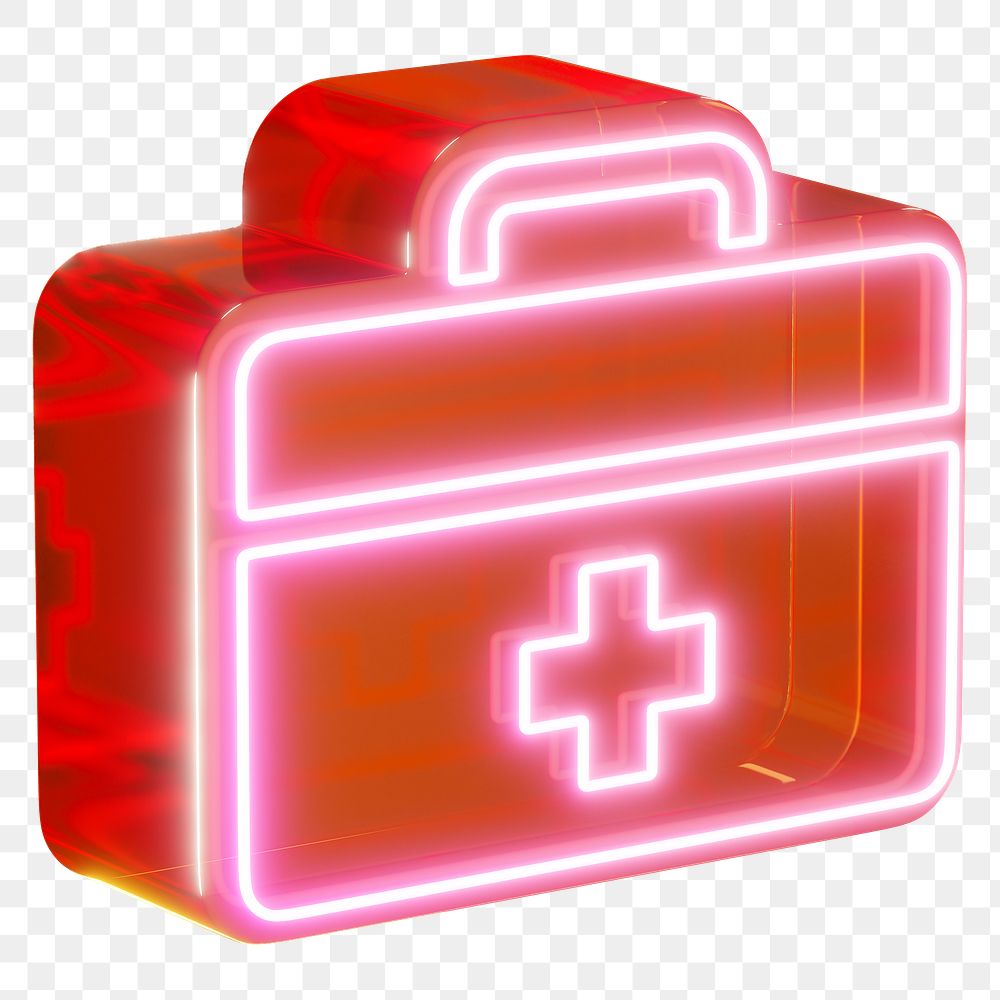 First aid kit png neon red, transparent background