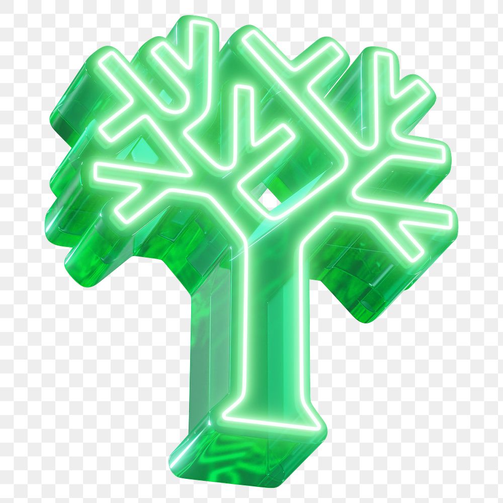 Tree png 3D neon element, transparent background