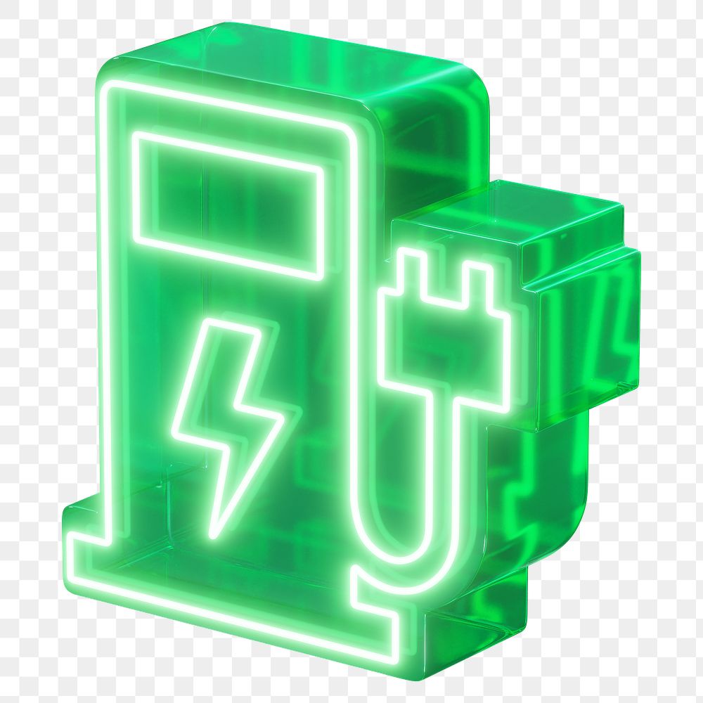 Charging station png 3D neon element, transparent background