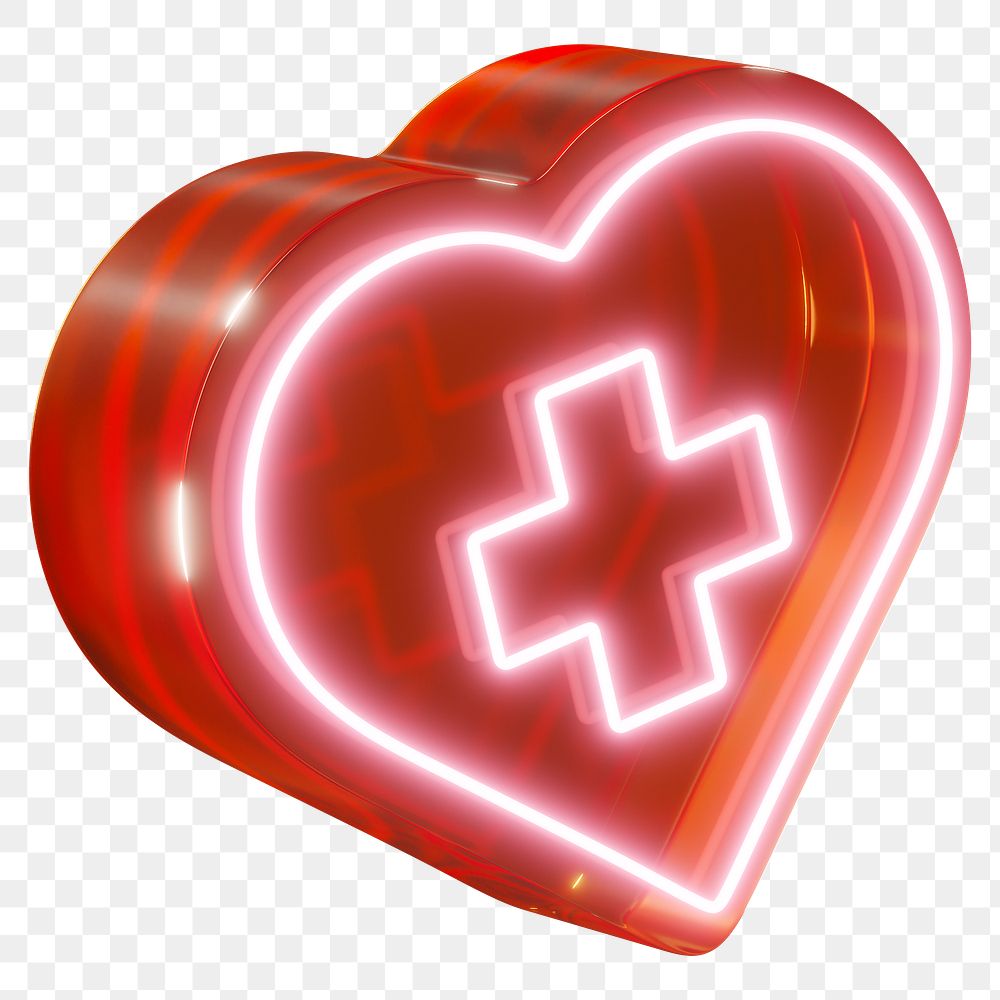 PNG 3D red medical heart, health & wellness, transparent background