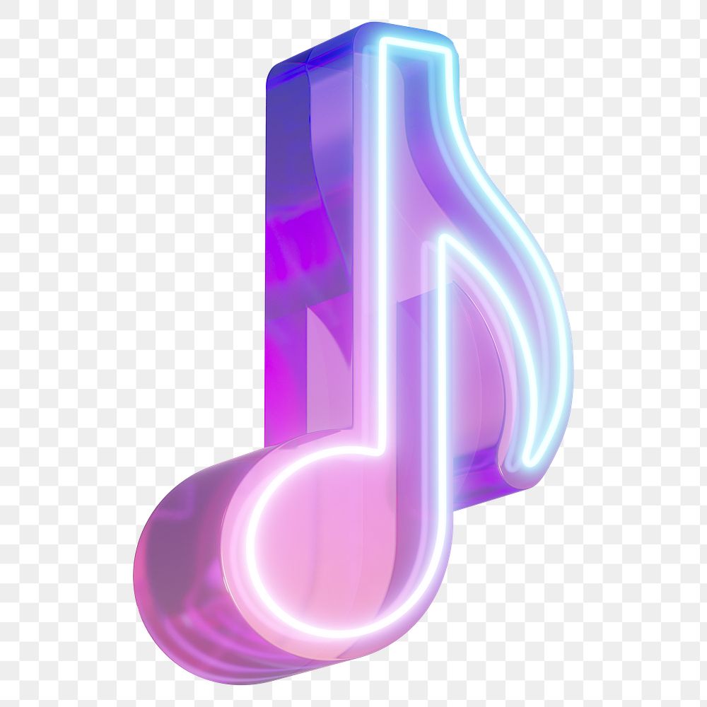 Music note png 3D neon icon, transparent background