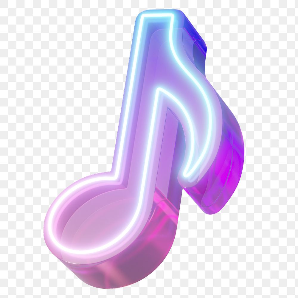 Music note png 3D neon icon, transparent background