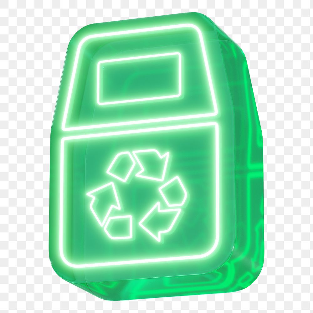 Recycle bin png 3D neon element, transparent background