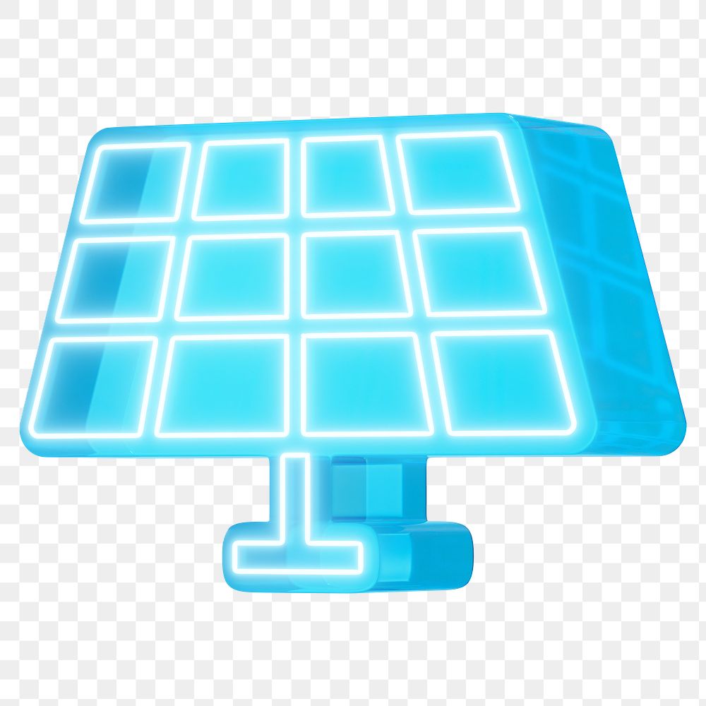 Solar cell png 3D neon element, transparent background