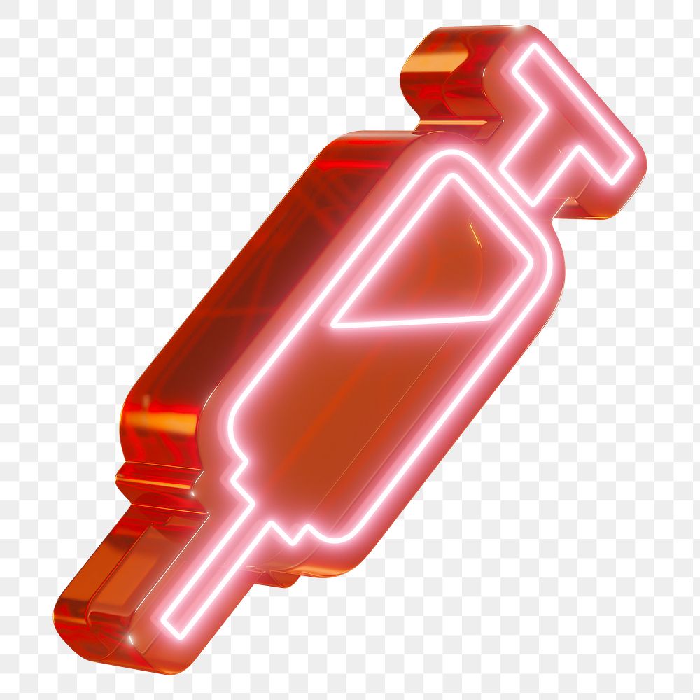 Red syringe png neon medical icon, transparent background