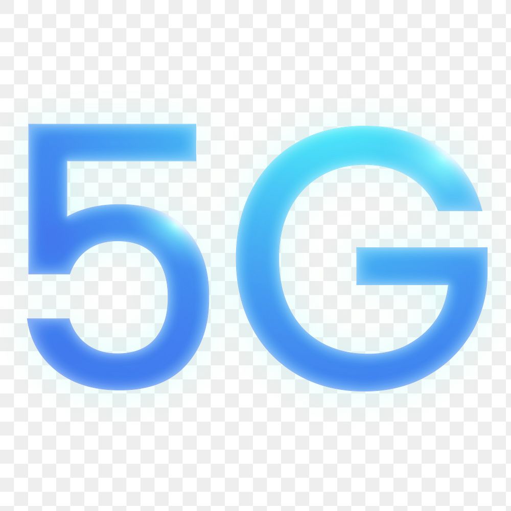 5G png blue glowing icon, transparent background