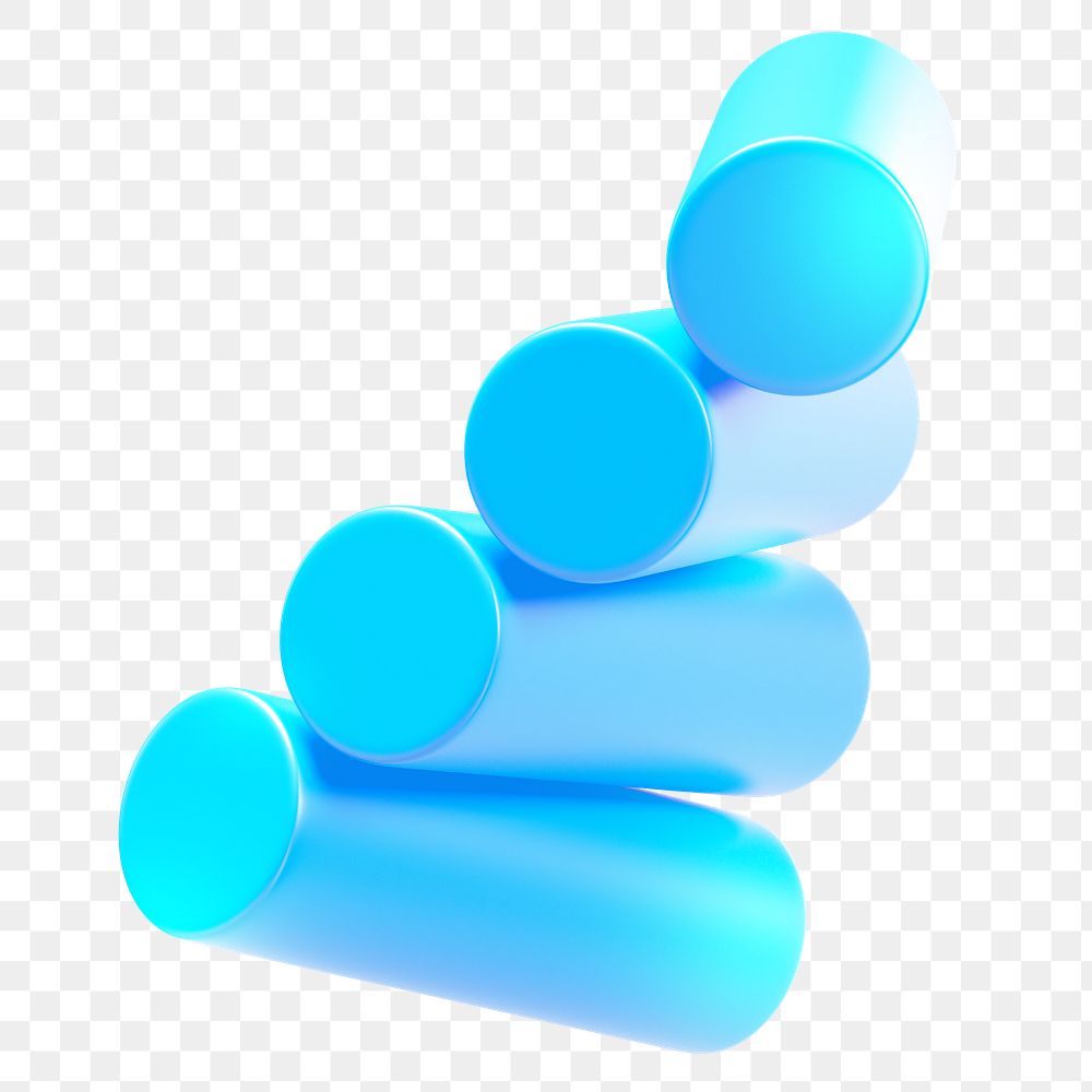 Blue cylinders png 3D geometric shape, transparent background