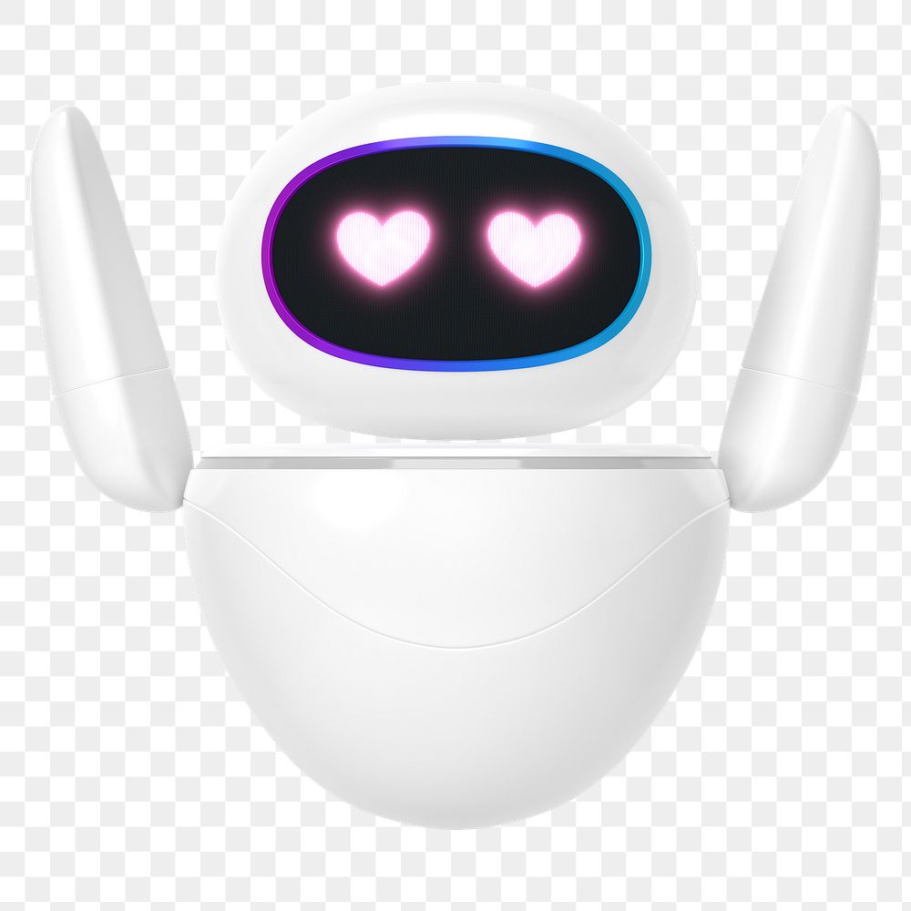 Heart-eyes robot png innovative technology, transparent background