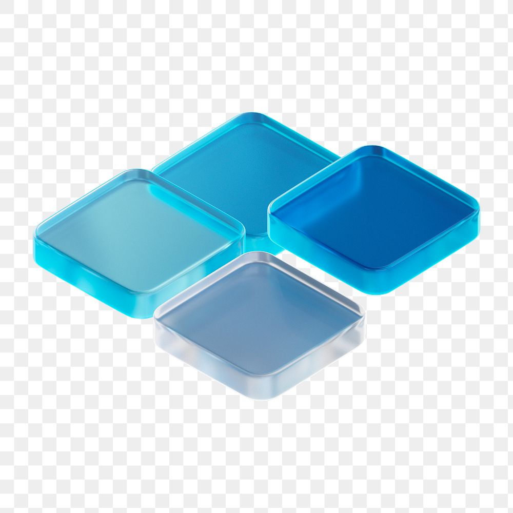 Blue tiles png 3D geometric shape, transparent background