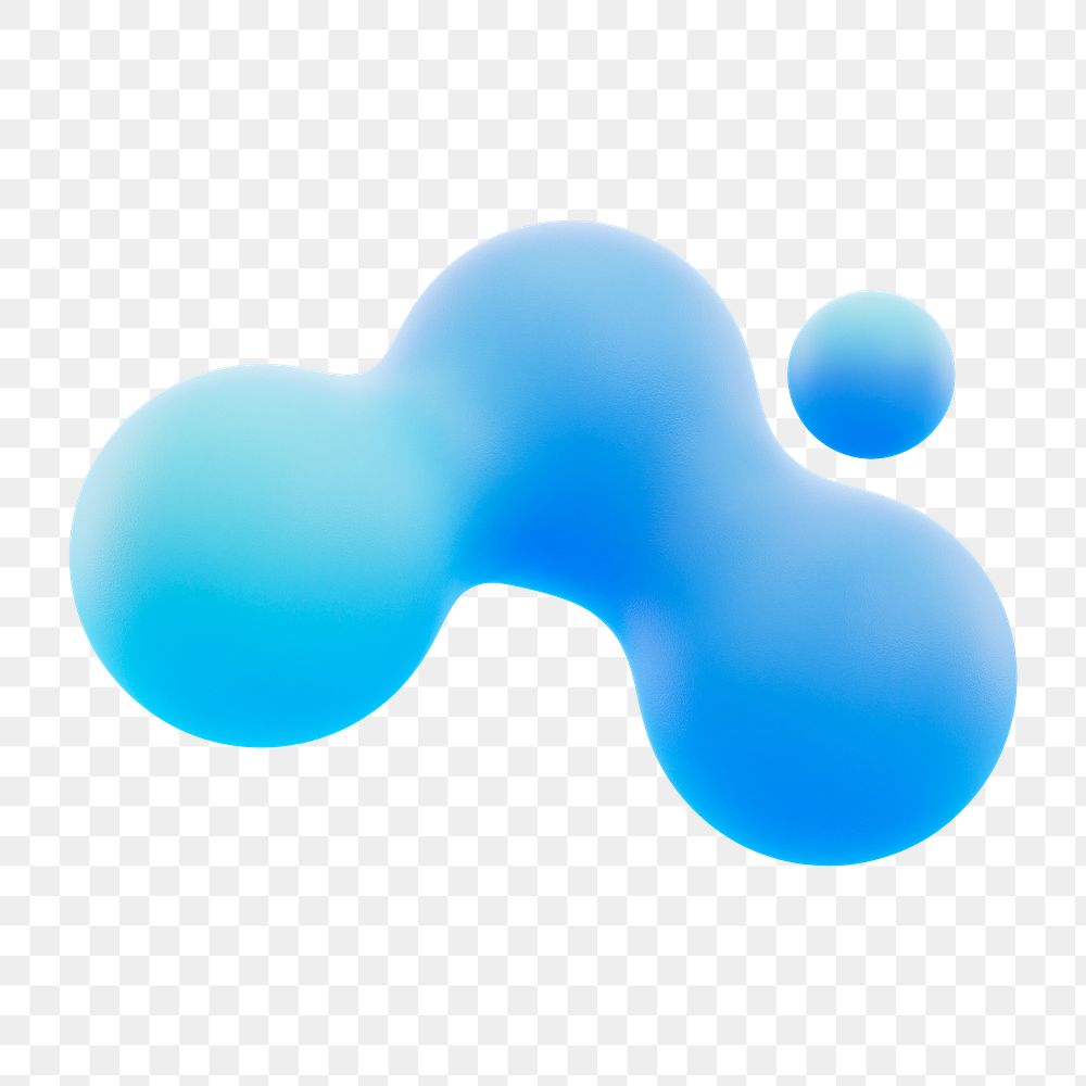 Liquid fluid png 3D blue abstract shape, transparent background