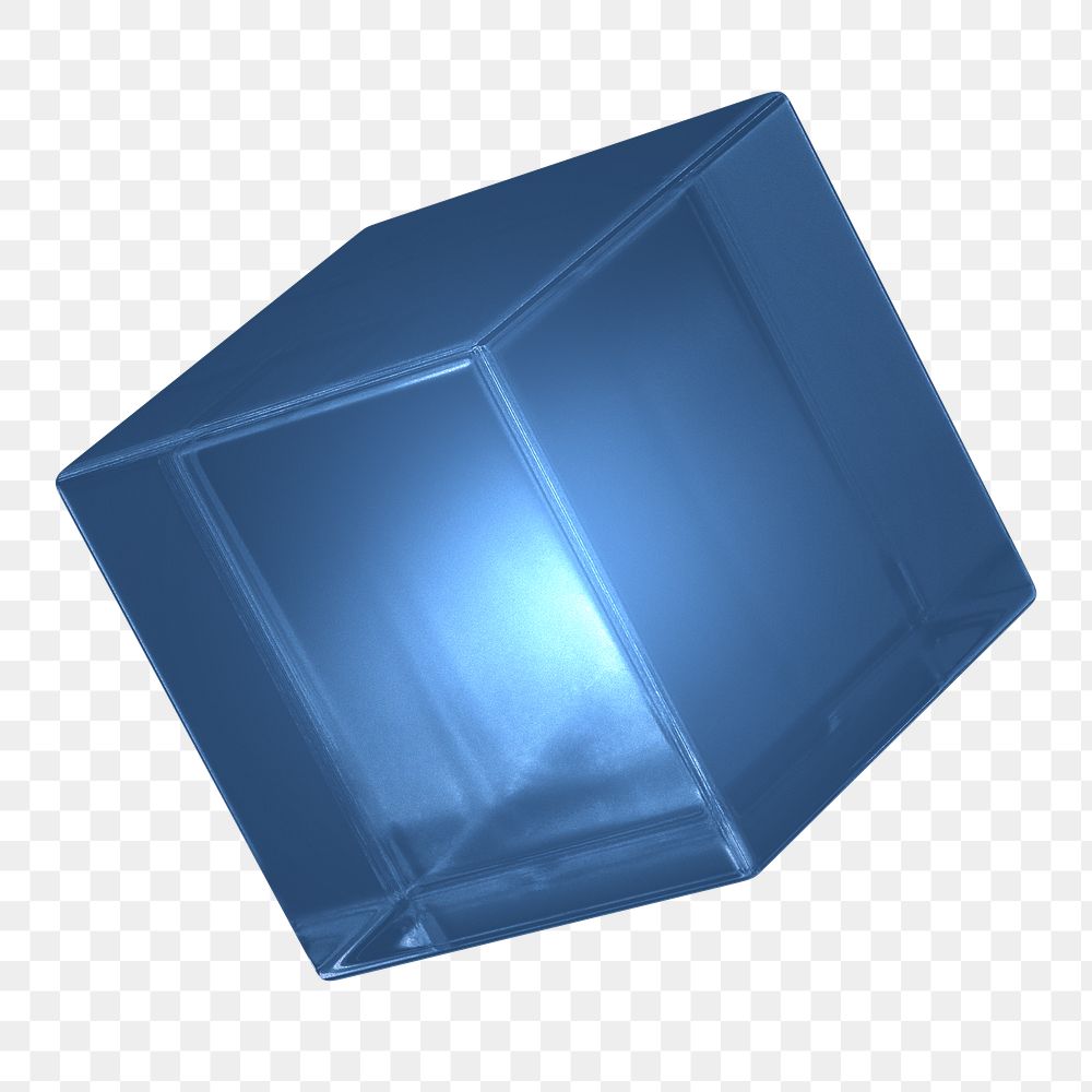 Blue cube png 3D geometric shape, transparent background