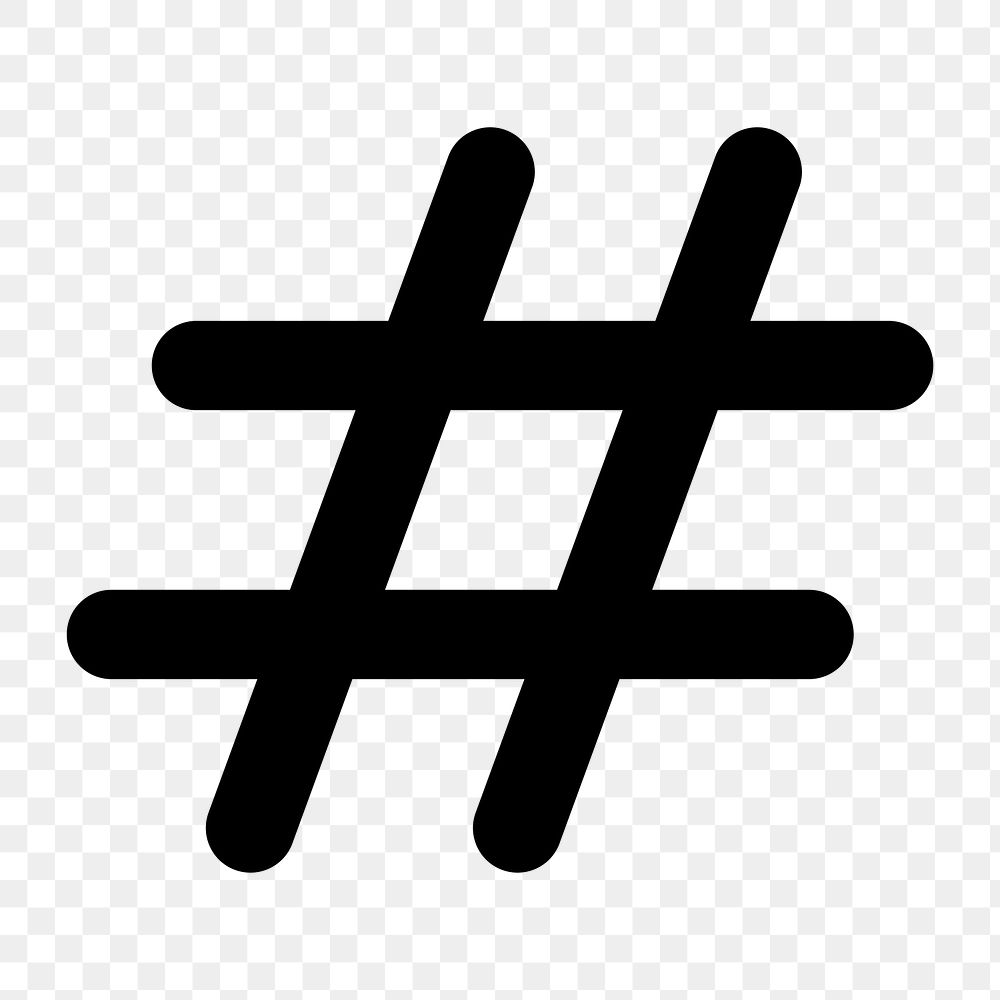 Black hashtag png flat icon, transparent background